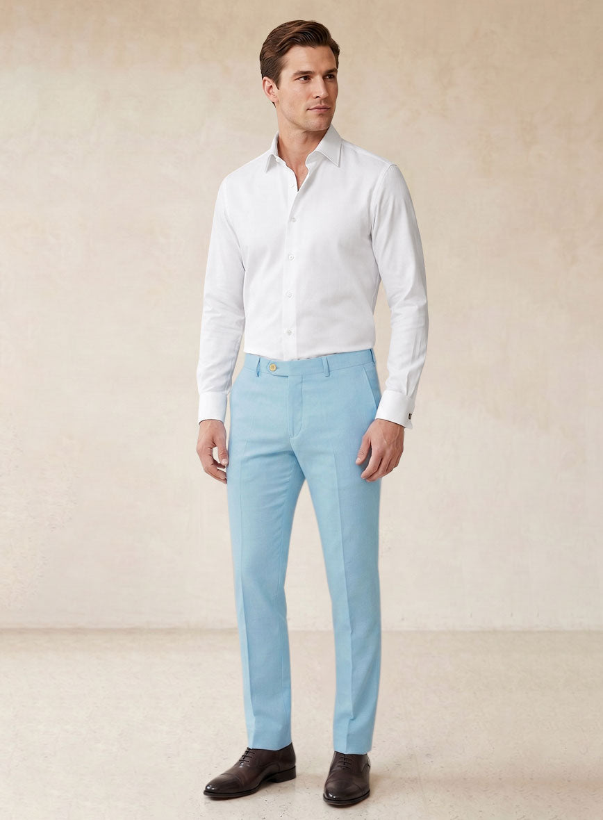 Scabal Pastel Blue Cotton Stretch Pants - StudioSuits
