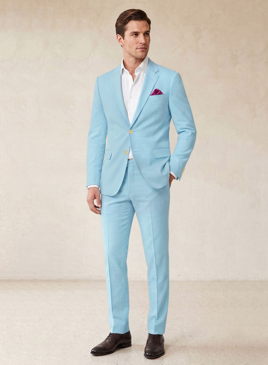 Scabal Pastel Blue Cotton Stretch Suit - StudioSuits