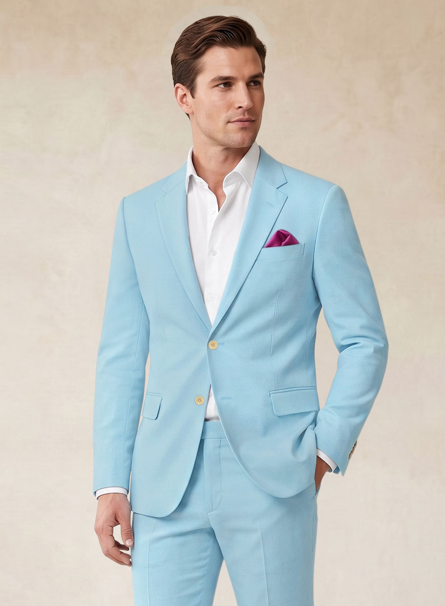 Scabal Pastel Blue Cotton Stretch Suit - StudioSuits