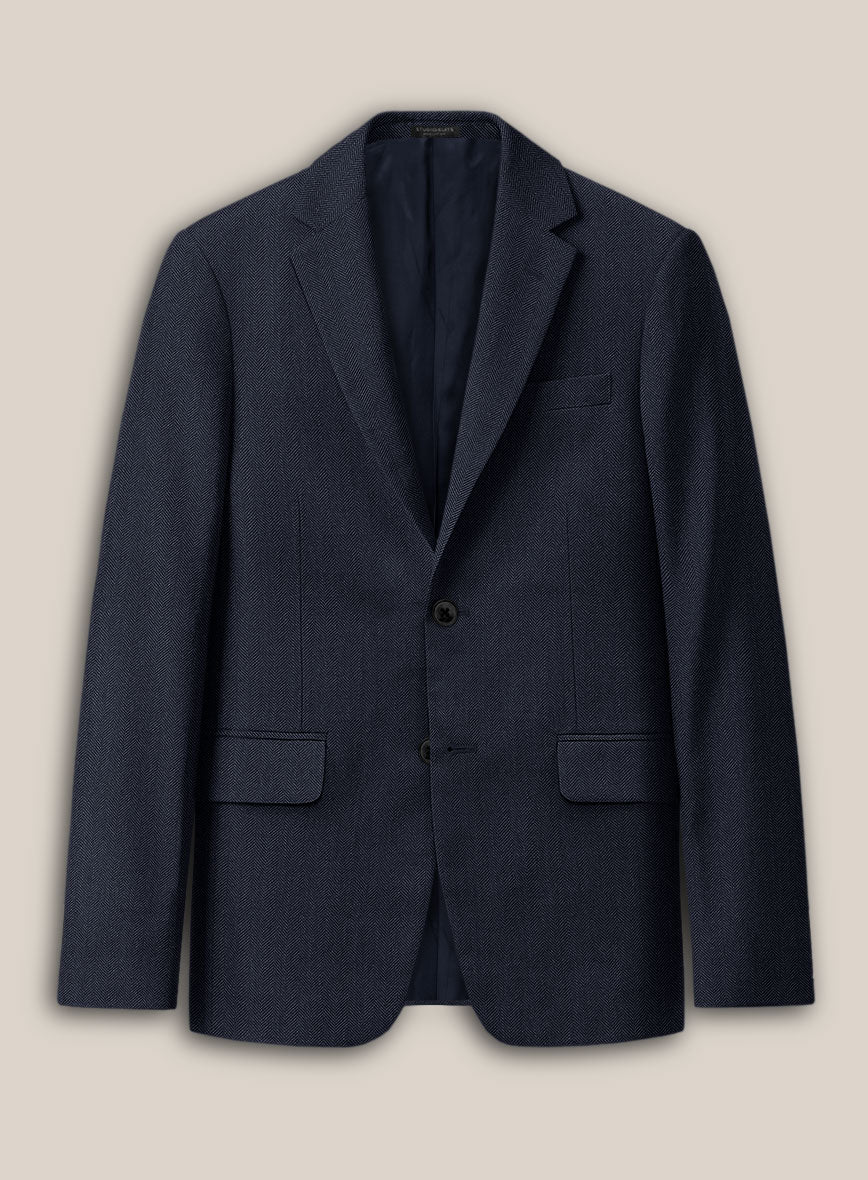Scabal Qoiel Herringbone Blue Wool Jacket - StudioSuits
