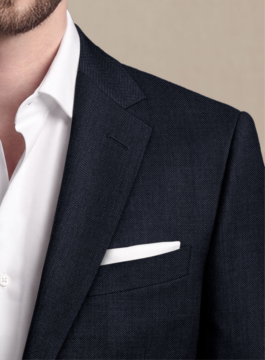 Scabal Qoiel Herringbone Blue Wool Jacket - StudioSuits