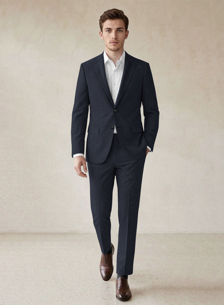Scabal Qoiel Herringbone Blue Wool Suit - StudioSuits