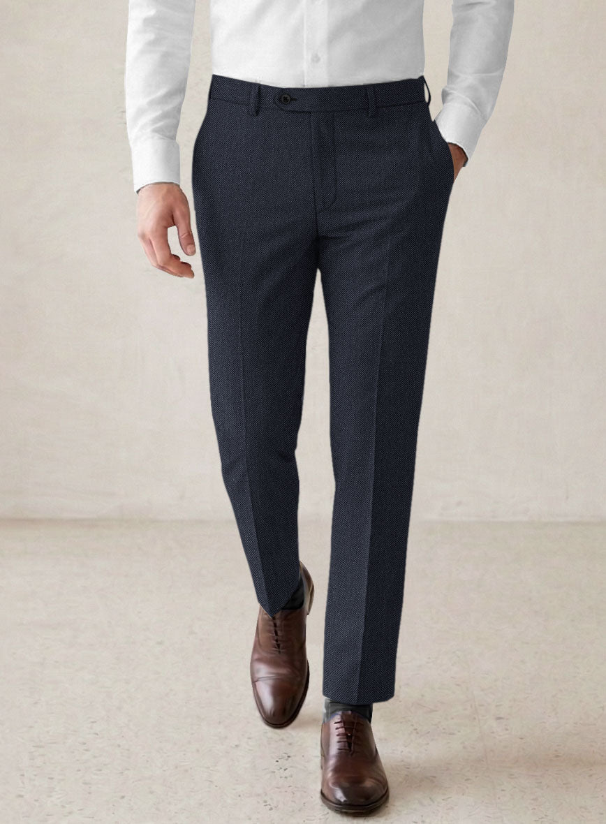 Scabal Qoiel Herringbone Blue Wool Suit - StudioSuits