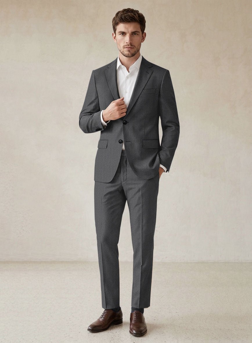 Scabal Rass Stripe Gray Wool Suit - StudioSuits