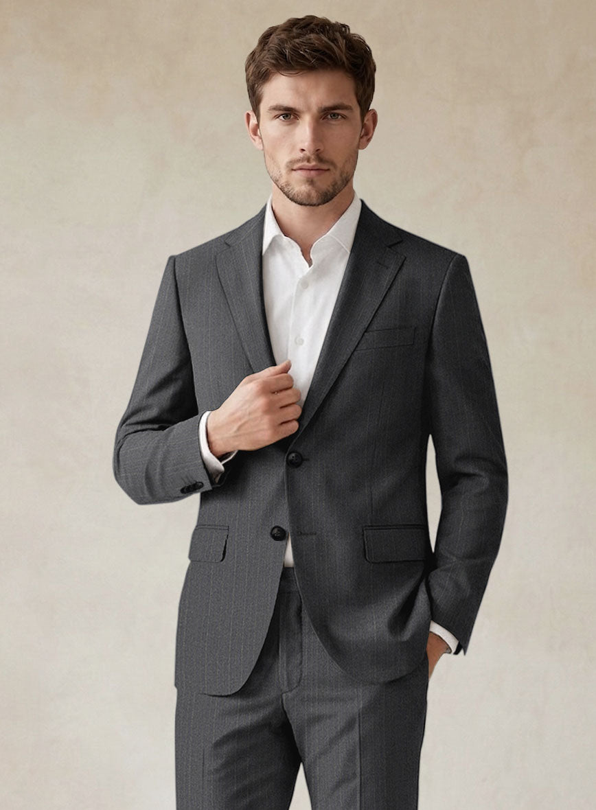 Scabal Rass Stripe Gray Wool Jacket - StudioSuits