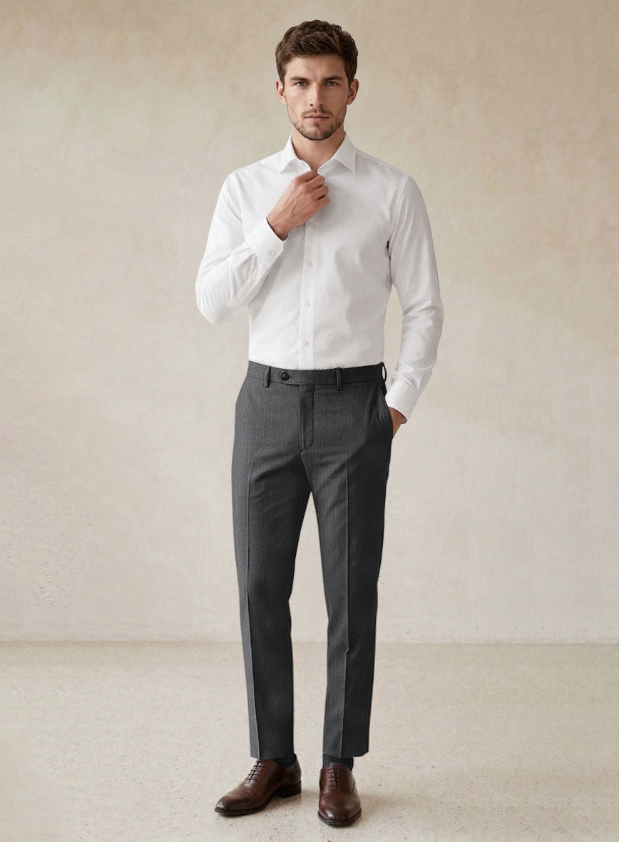 Scabal Rass Stripe Gray Wool Pants - StudioSuits