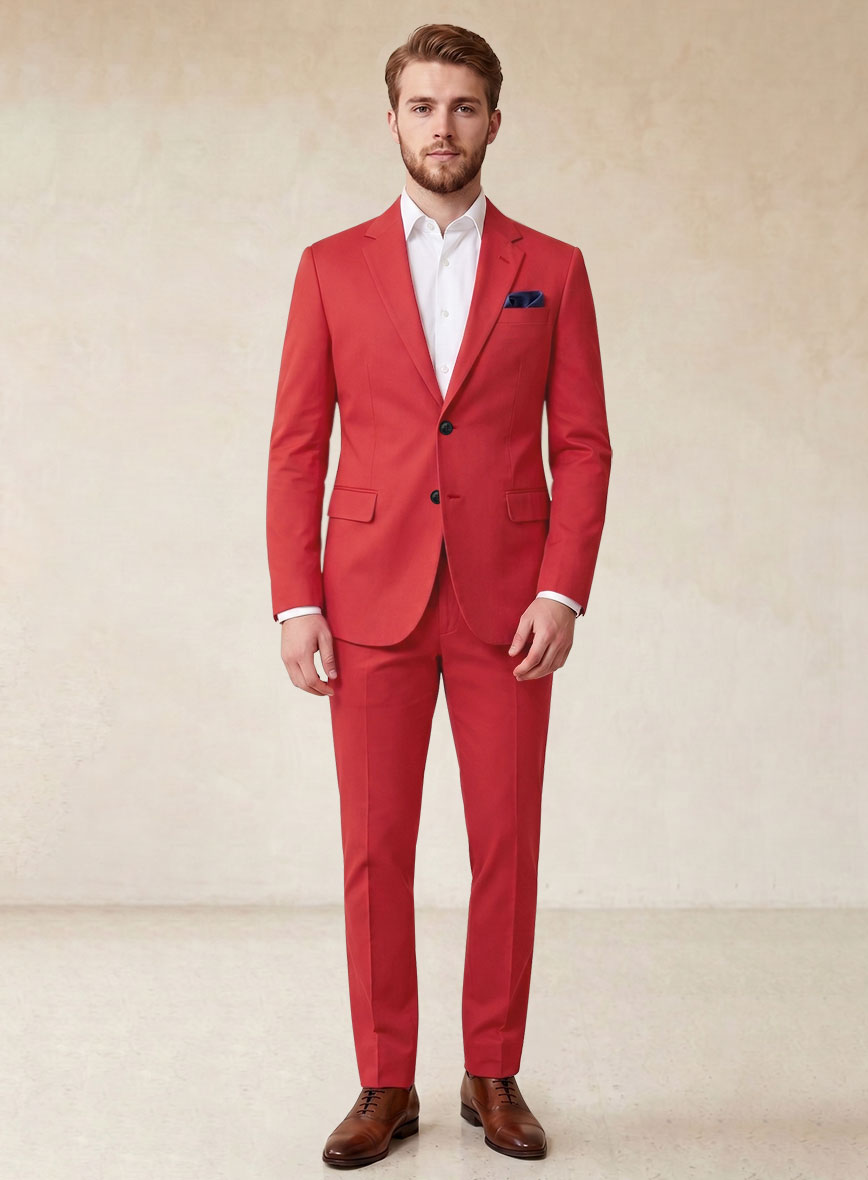Scabal Red Cotton Stretch Suit - StudioSuits