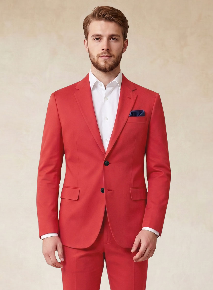 Scabal Red Cotton Stretch Suit - StudioSuits