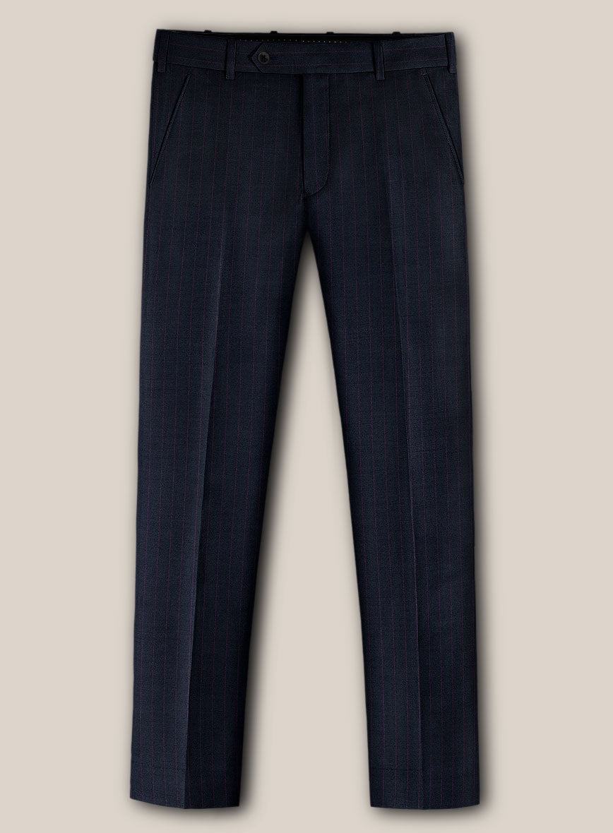 Scabal Rejo Stripe Blue Wool Pants - StudioSuits