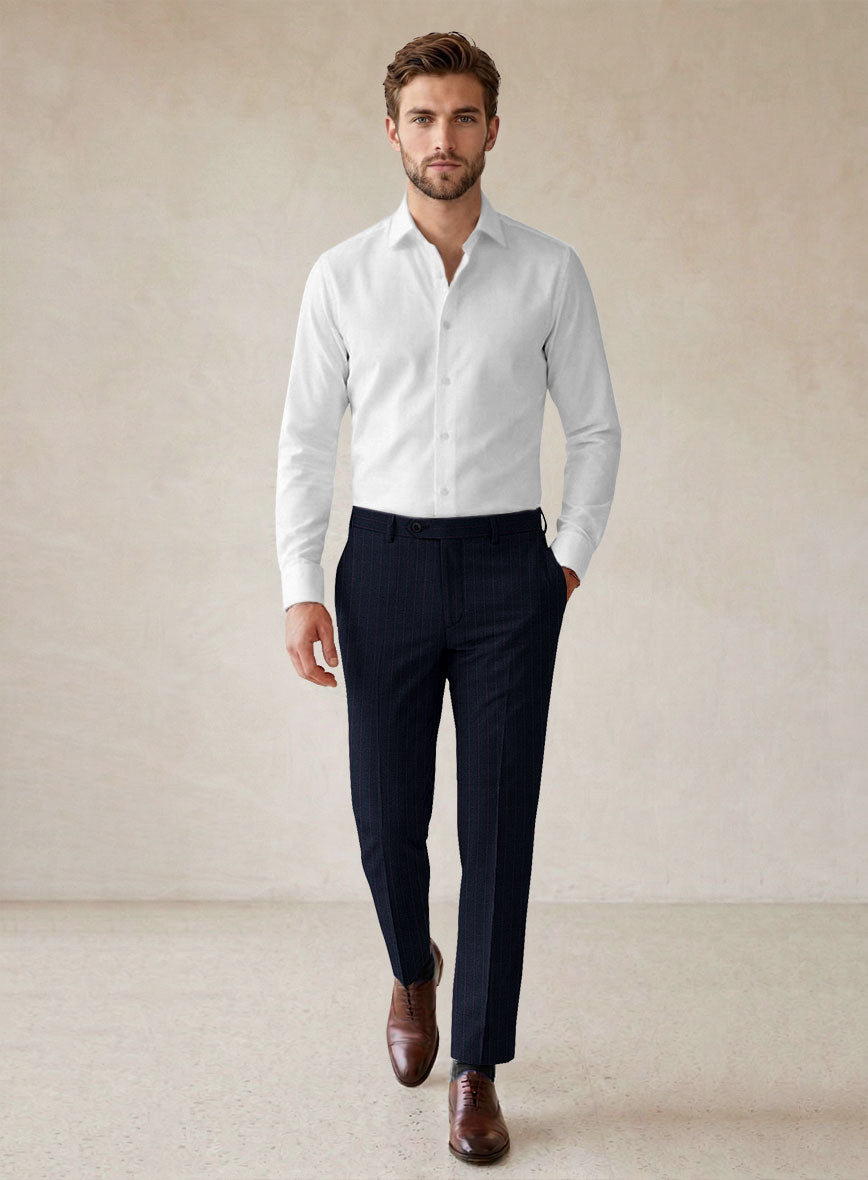 Scabal Rejo Stripe Blue Wool Pants - StudioSuits