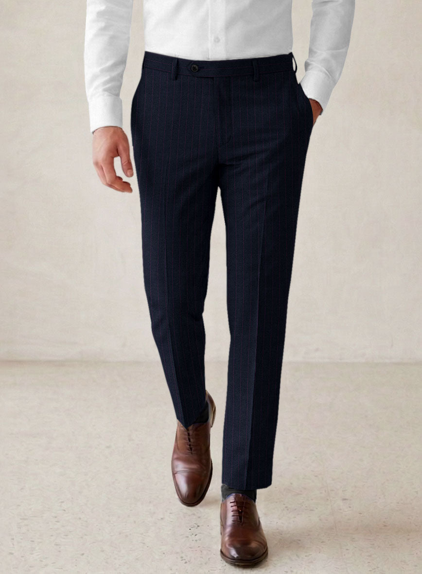 Scabal Rejo Stripe Blue Wool Pants - StudioSuits