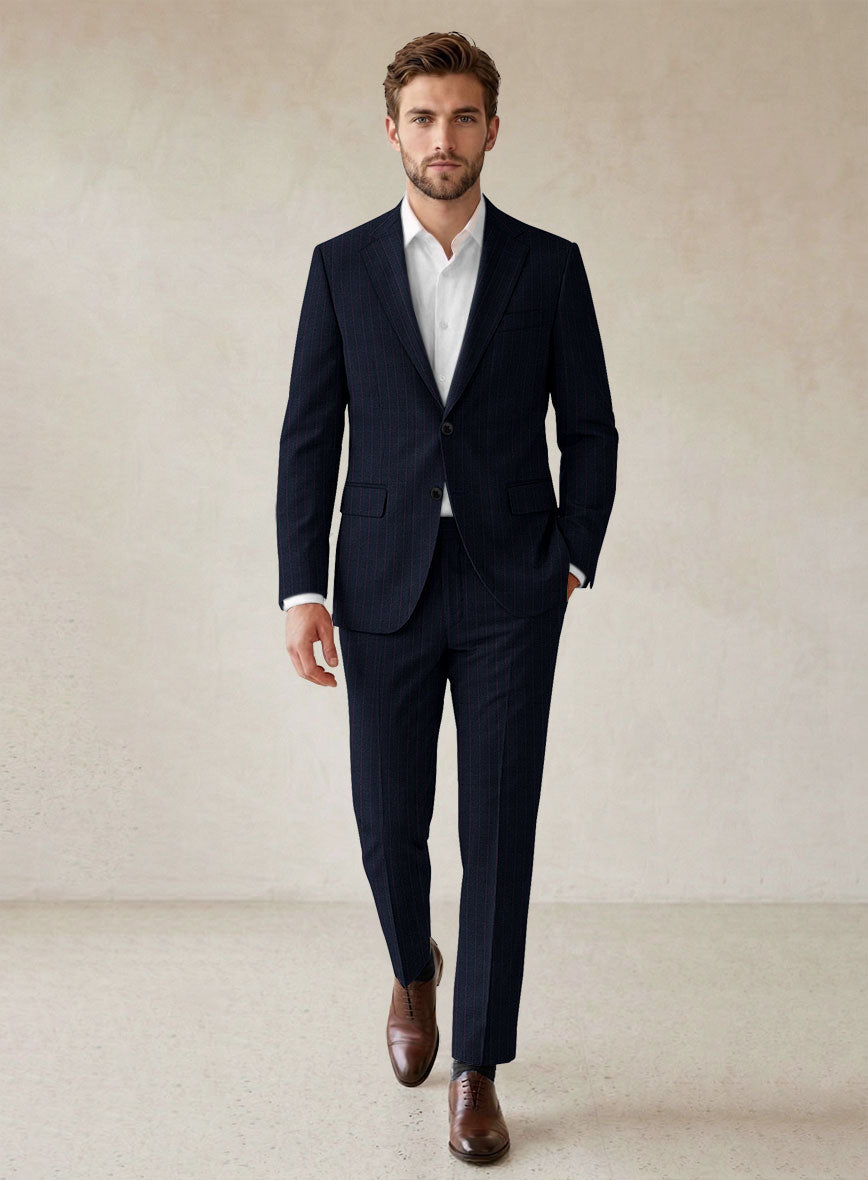 Scabal Rejo Stripe Blue Wool Suit - StudioSuits