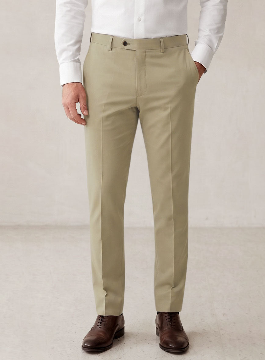 Scabal Sand Beige Cotton Stretch Pants - StudioSuits
