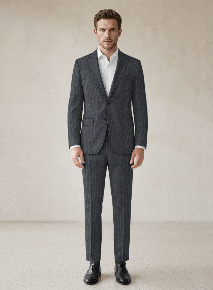 Scabal Sapphire Pinstripe Gray Wool Suit - StudioSuits