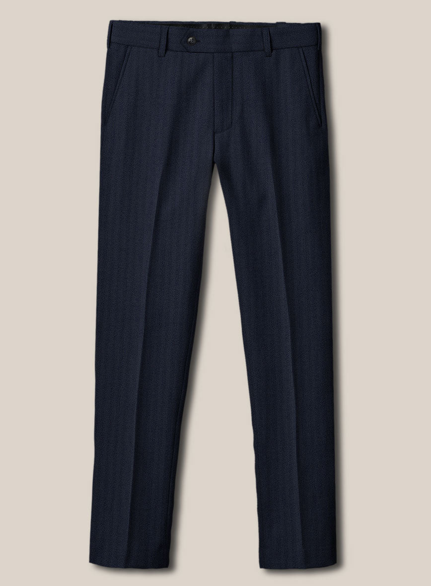 Scabal Somaz Herringbone Blue Wool Pants - StudioSuits