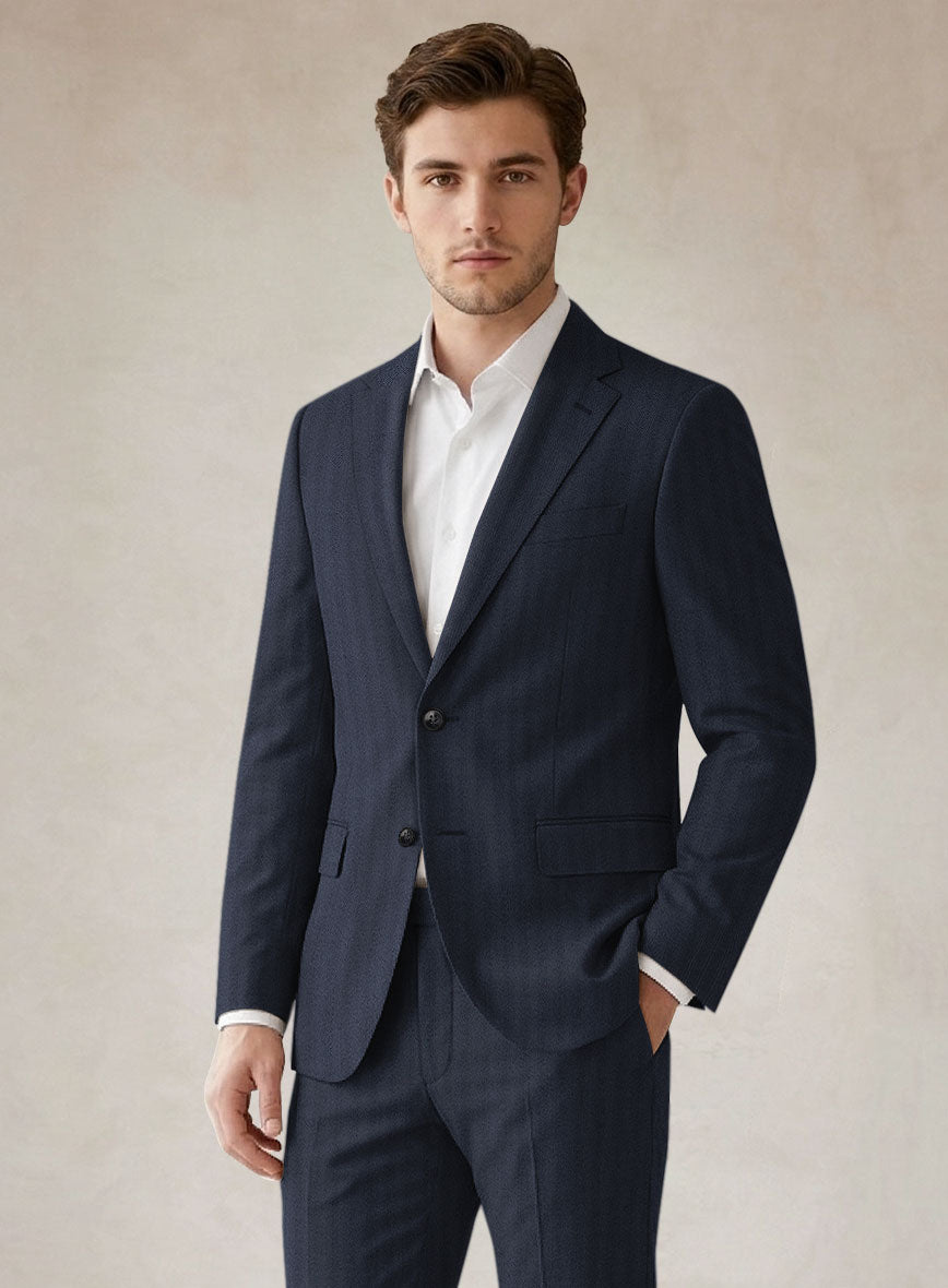 Scabal Somaz Herringbone Blue Wool Suit - StudioSuits