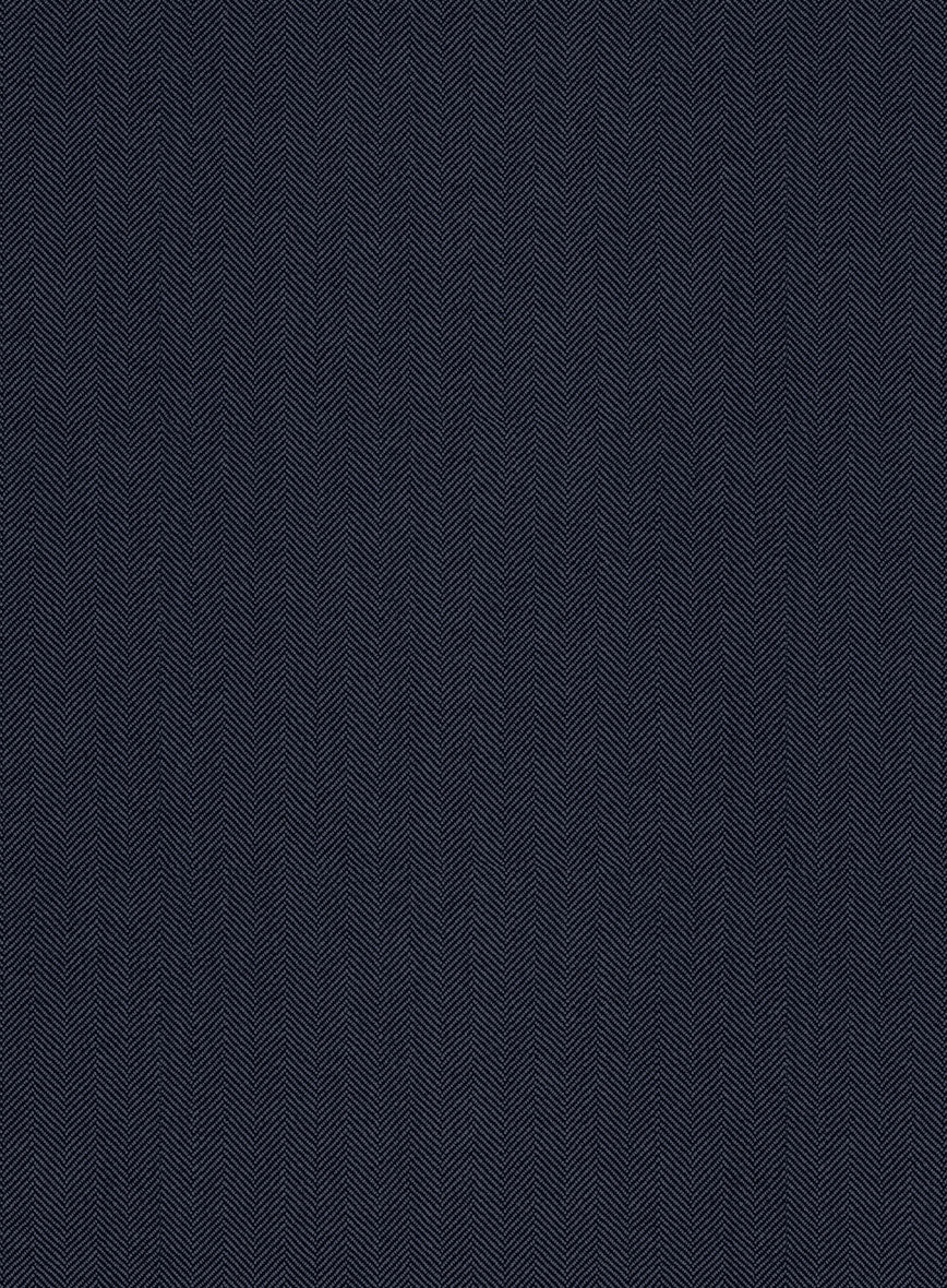 Scabal Somaz Herringbone Blue Wool Pants - StudioSuits