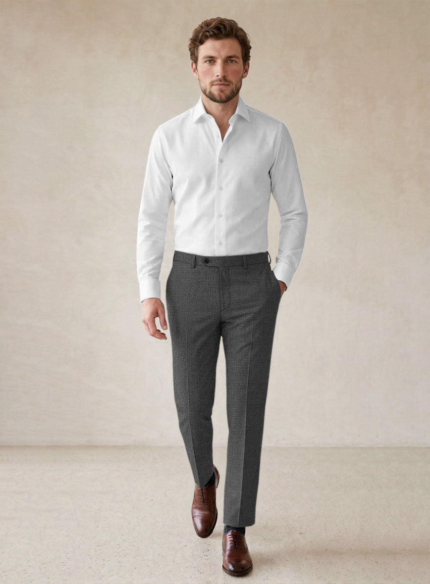 Scabal Tierra Twill Gray Wool Pants - StudioSuits