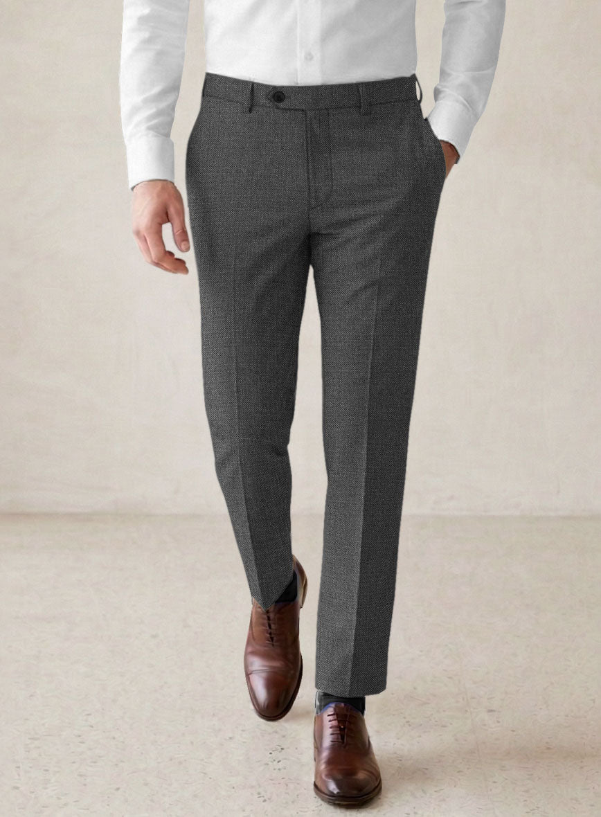 Scabal Tierra Twill Gray Wool Pants - StudioSuits