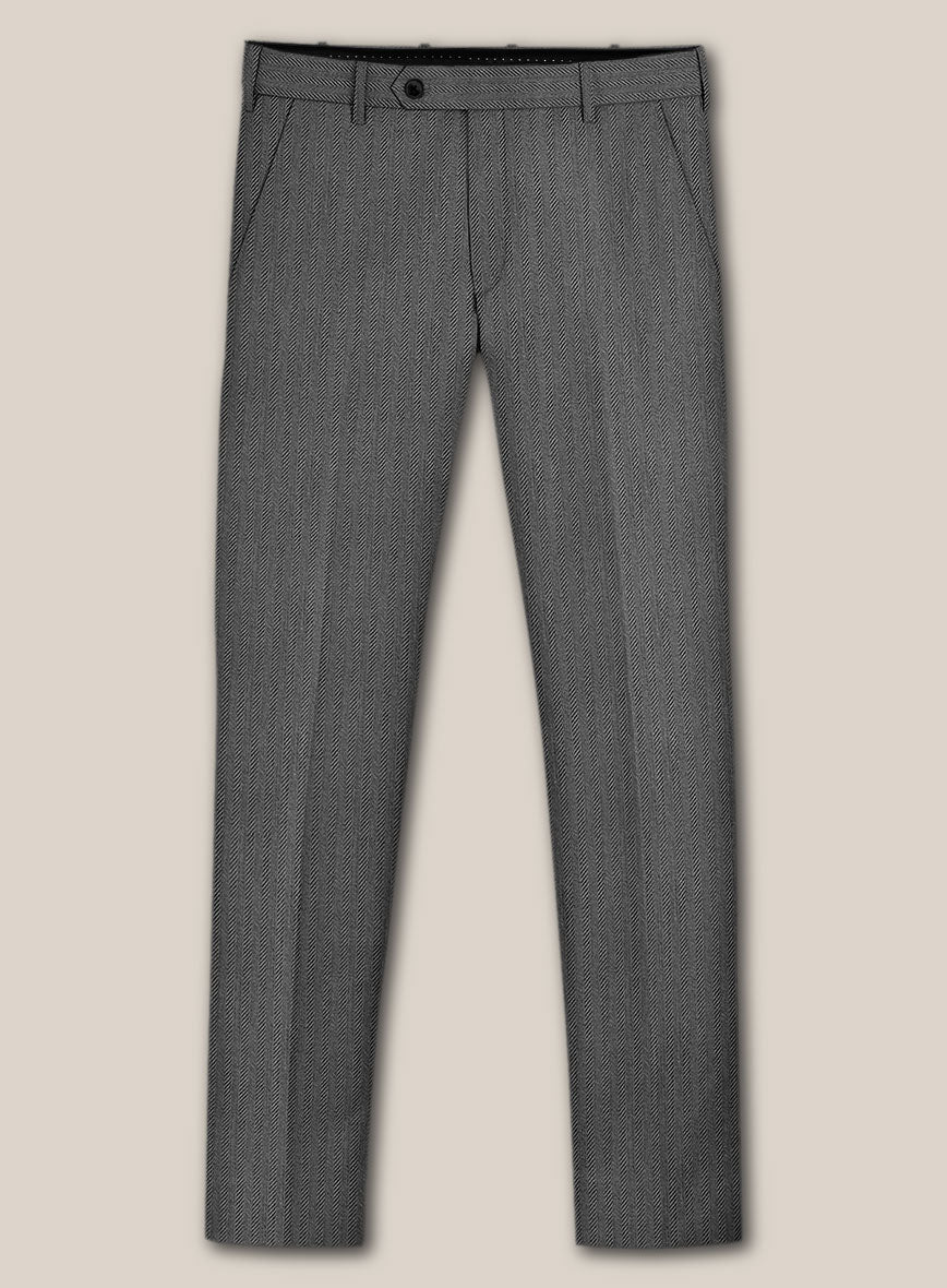 Scabal Tornado Herringbone Gray Wool Pants - StudioSuits