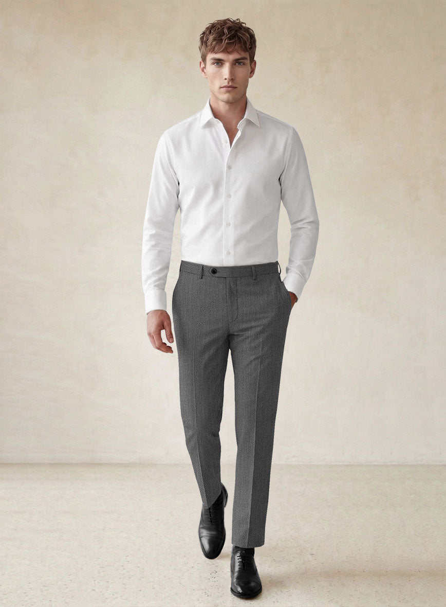 Scabal Tornado Herringbone Gray Wool Pants - StudioSuits