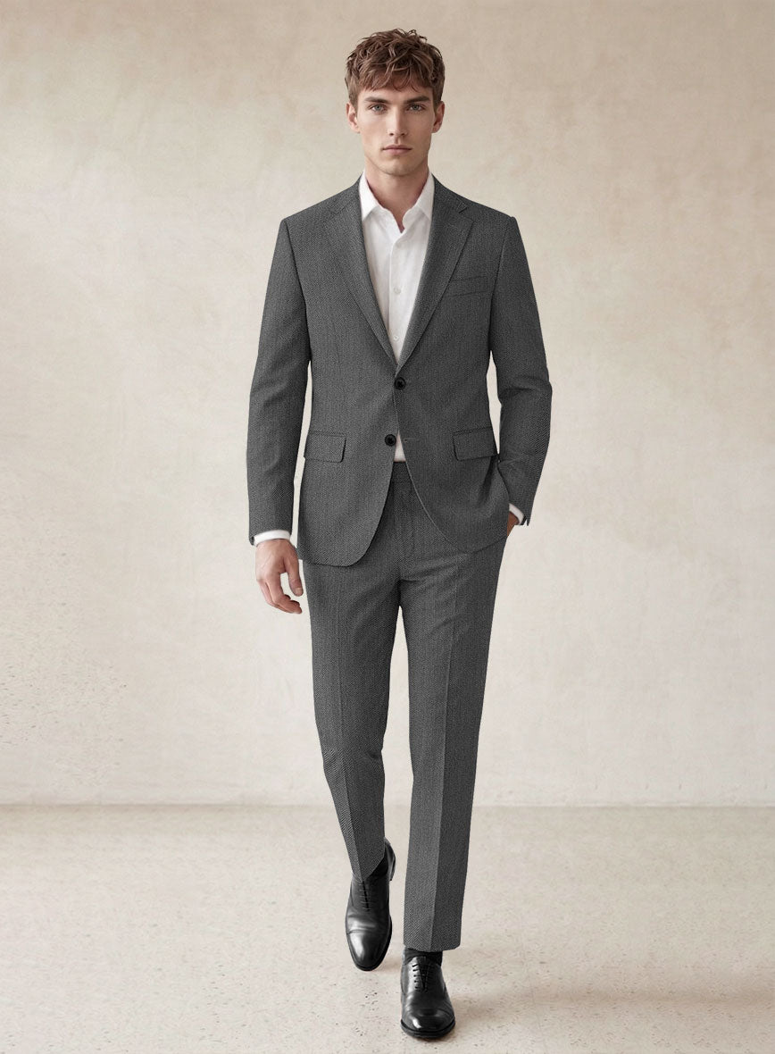 Scabal Tornado Herringbone Gray Wool Suit - StudioSuits