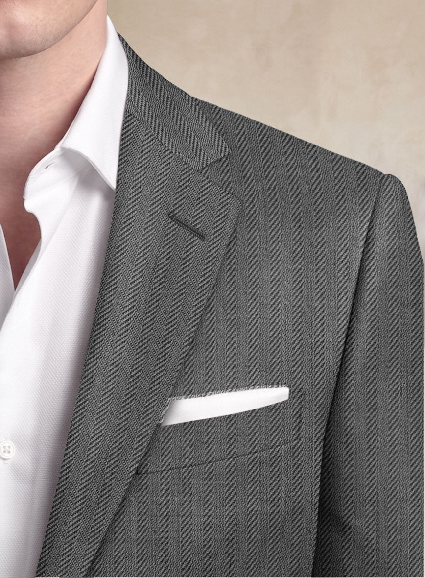Scabal Tornado Herringbone Gray Wool Suit - StudioSuits