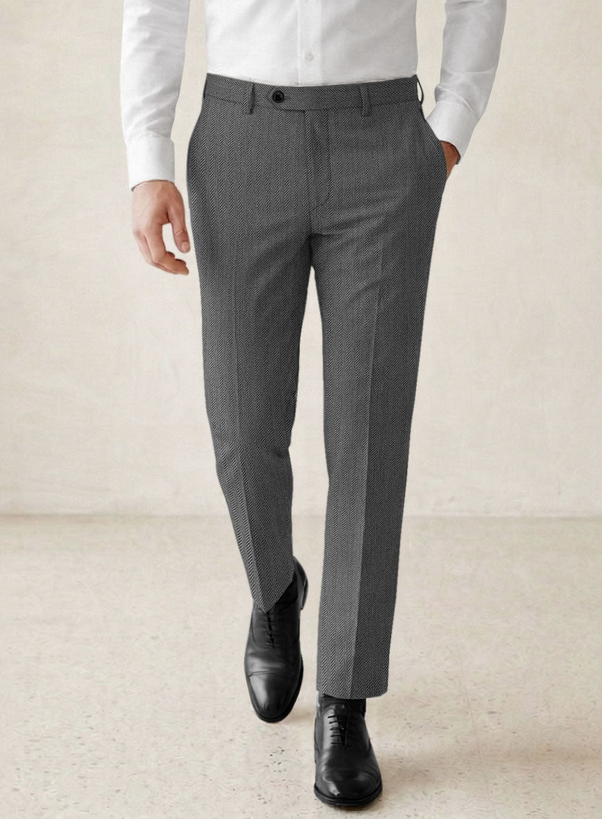 Scabal Tornado Herringbone Gray Wool Suit - StudioSuits
