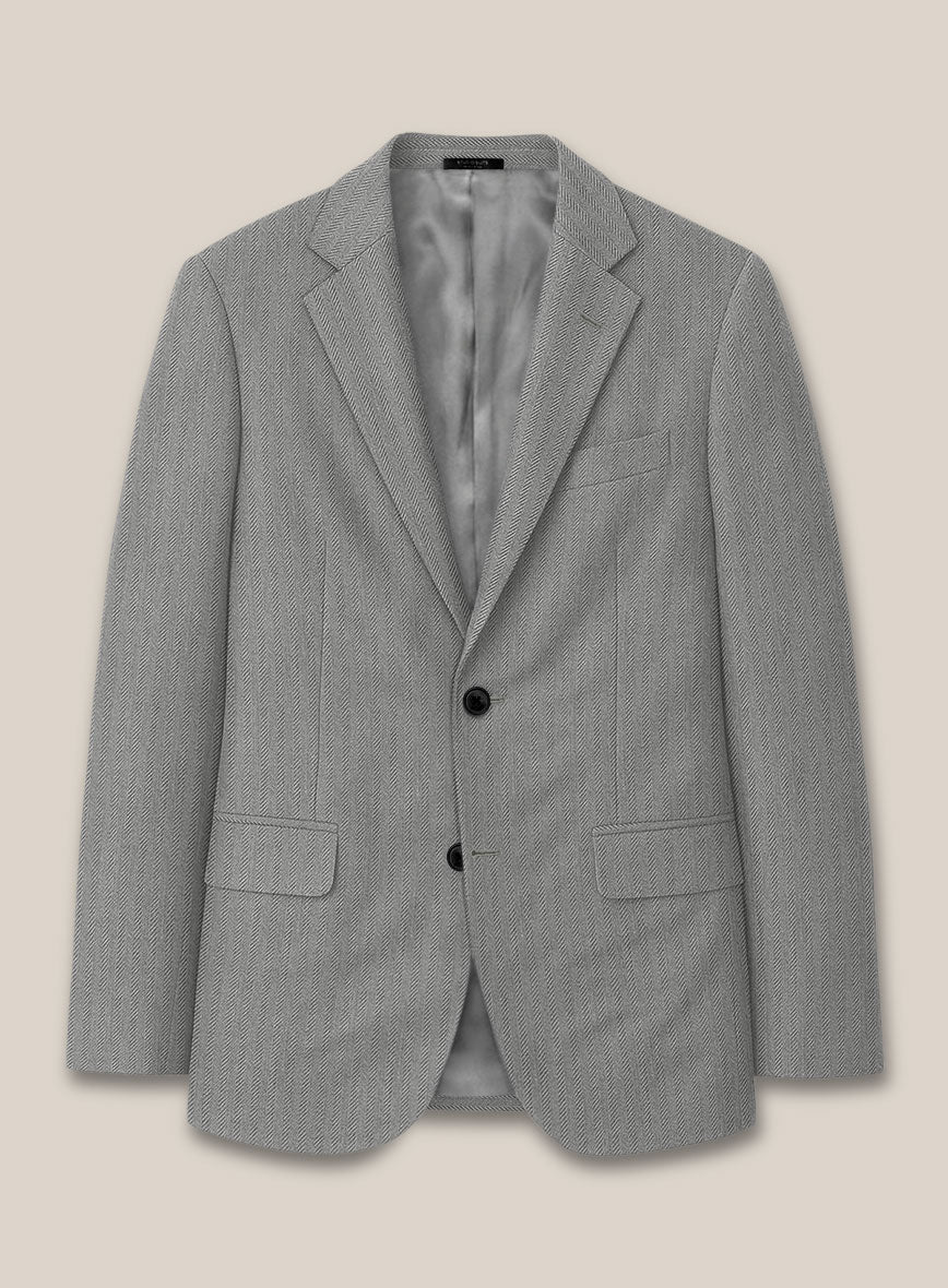 Scabal Tornado Herringbone Light Gray Wool Jacket - StudioSuits