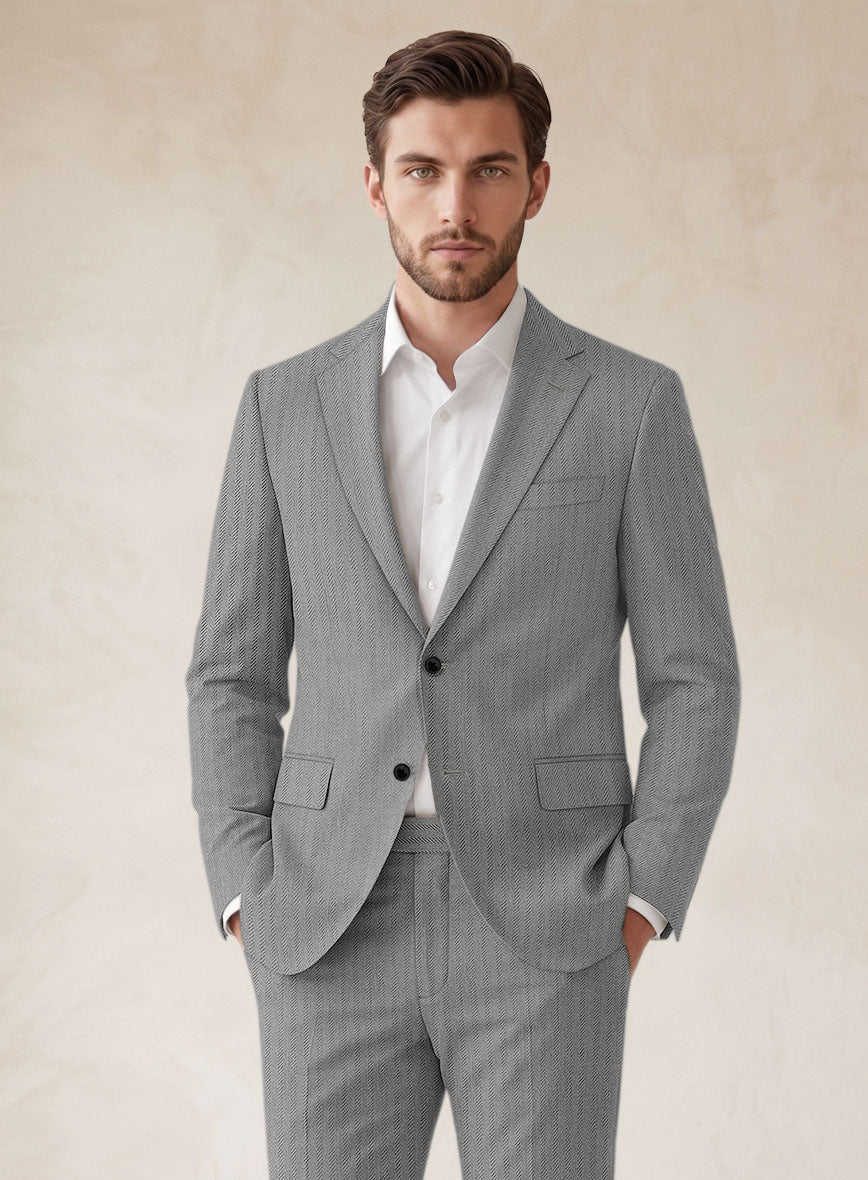 Scabal Tornado Herringbone Light Gray Wool Jacket - StudioSuits