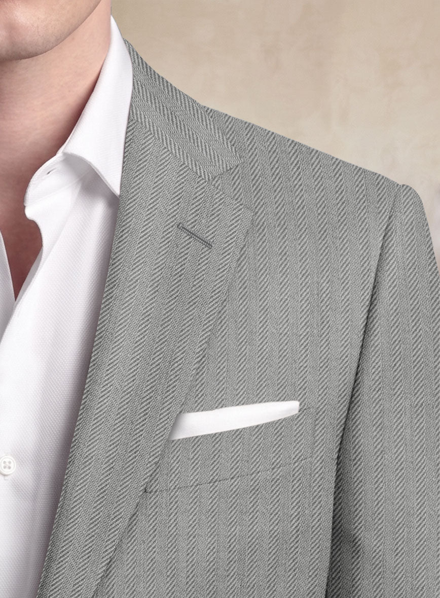 Scabal Tornado Herringbone Light Gray Wool Jacket - StudioSuits