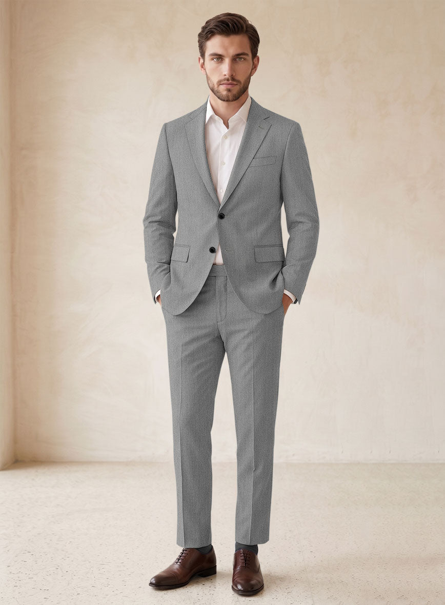 Scabal Tornado Herringbone Light Gray Wool Suit - StudioSuits