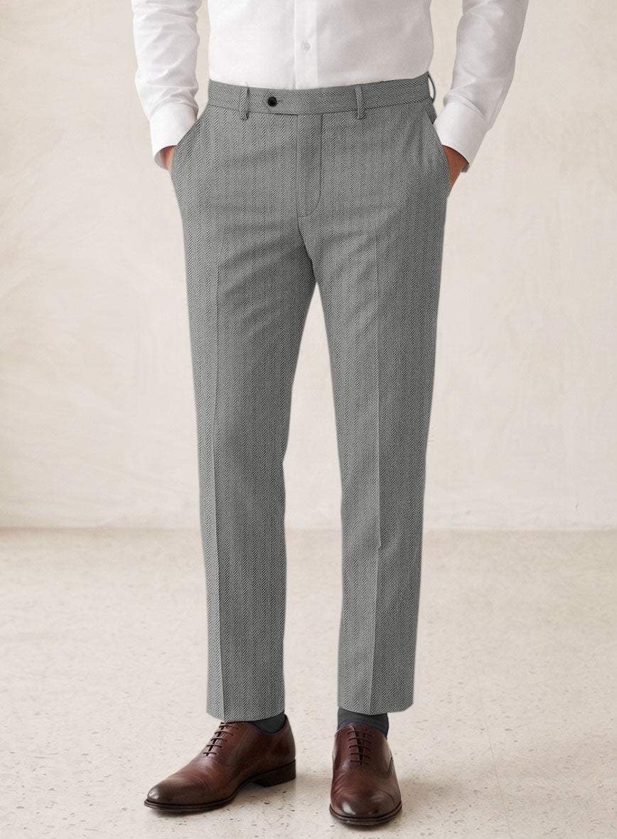 Scabal Tornado Herringbone Light Gray Wool Suit - StudioSuits