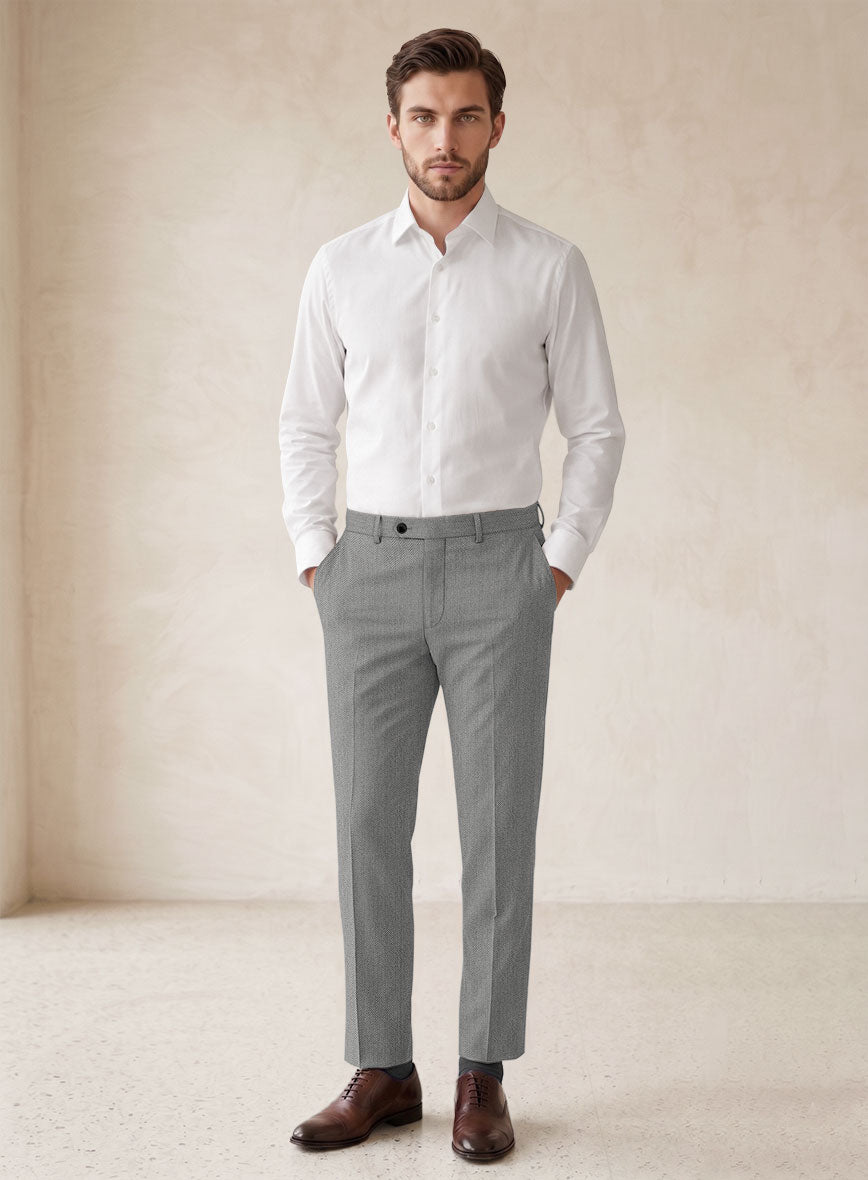 Scabal Tornado Herringbone Light Gray Wool Suit - StudioSuits