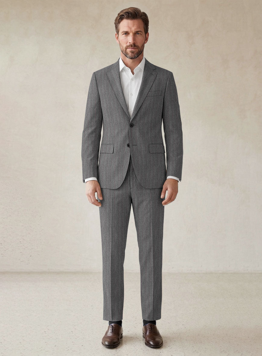 Scabal Tornado Herringbone Mid Gray Wool Suit - StudioSuits
