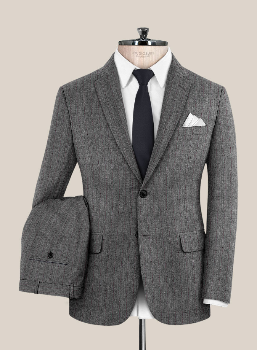Scabal Tornado Herringbone Mid Gray Wool Suit - StudioSuits