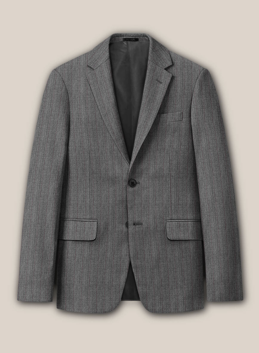 Scabal Tornado Herringbone Mid Gray Wool Jacket - StudioSuits