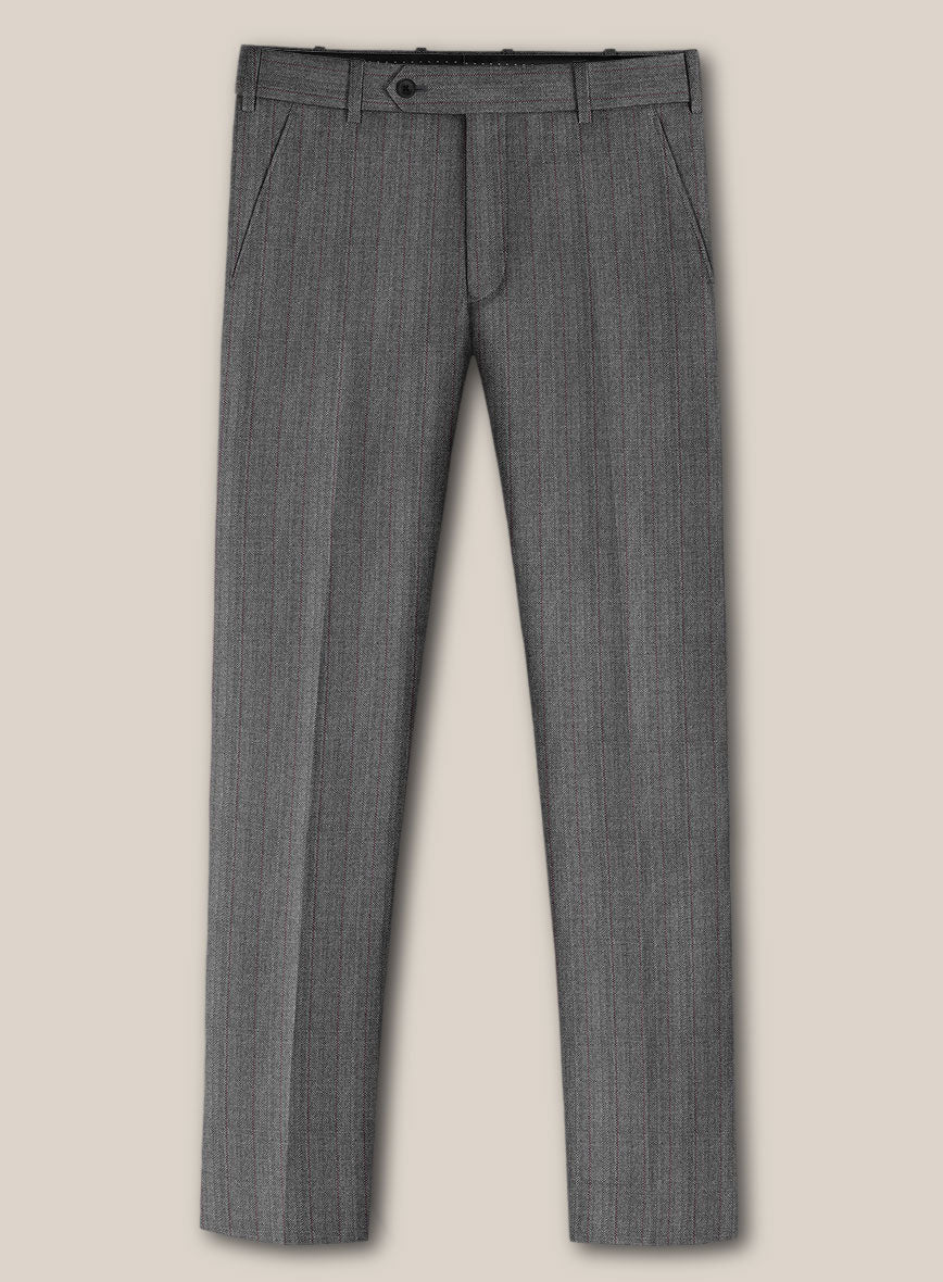Scabal Tornado Herringbone Mid Gray Wool Pants - StudioSuits