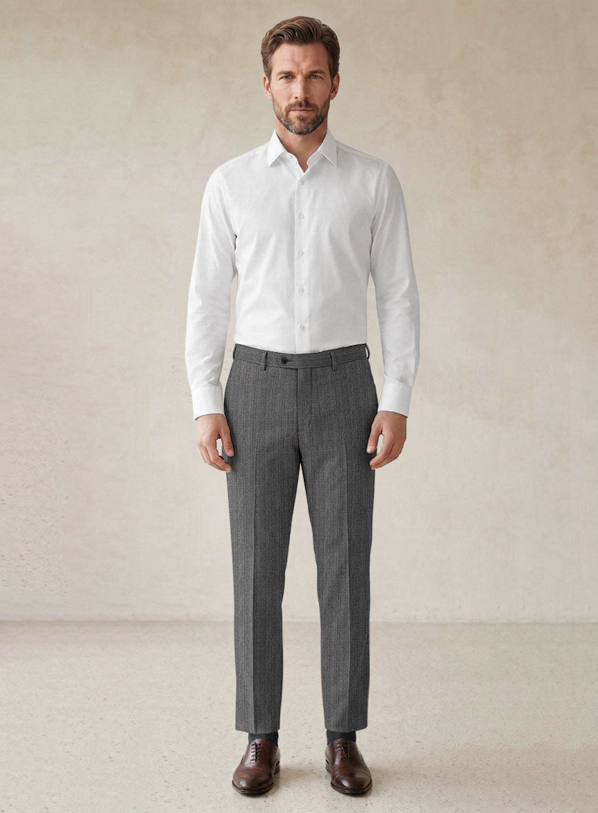 Scabal Tornado Herringbone Mid Gray Wool Pants - StudioSuits