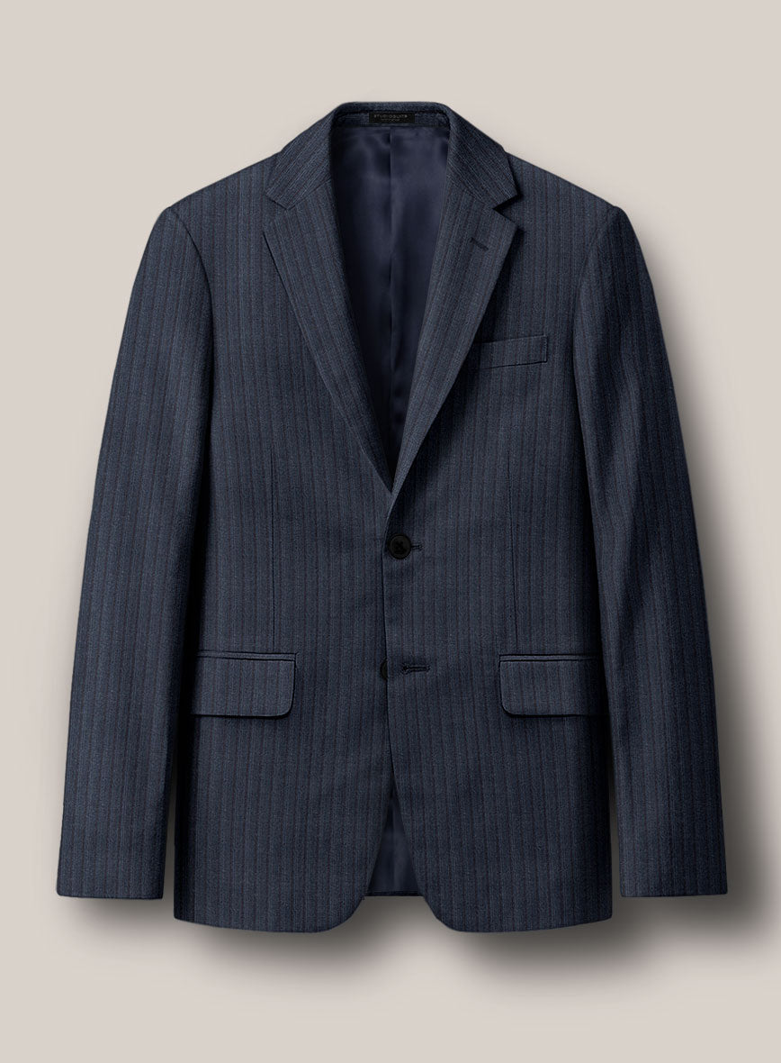 Scabal Tornado Stripes Blue Wool Jacket - StudioSuits