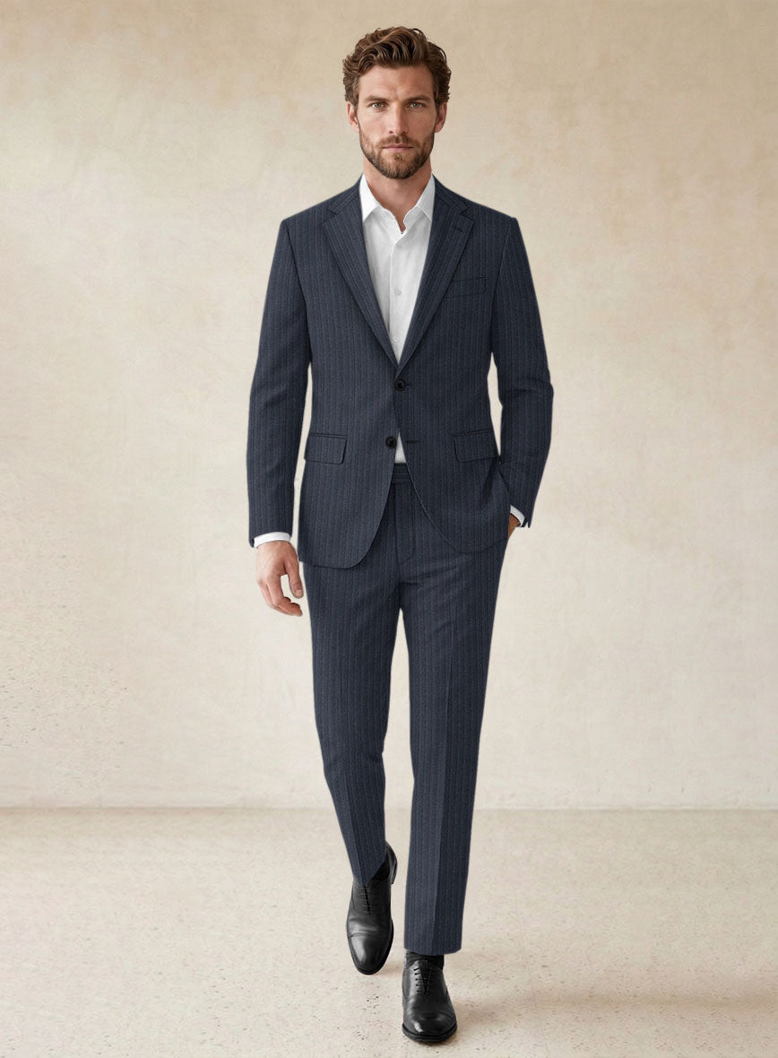 Scabal Tornado Stripes Blue Wool Suit - StudioSuits