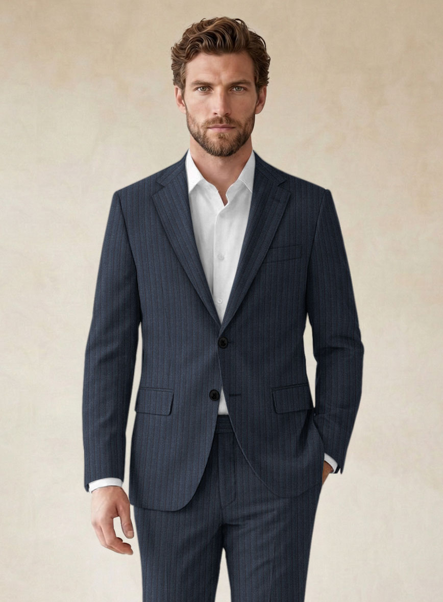 Scabal Tornado Stripes Blue Wool Suit - StudioSuits