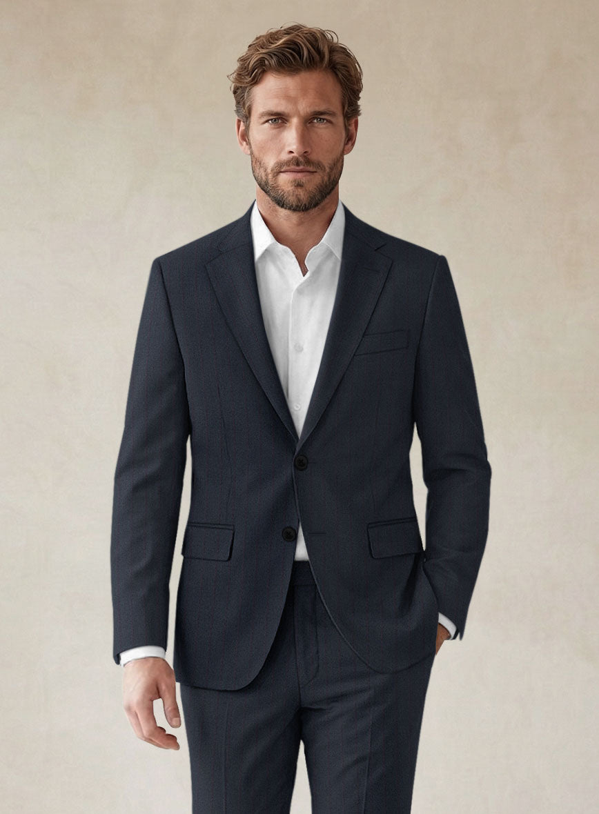 Scabal Tornado Stripes Midnight Blue Wool Jacket - StudioSuits