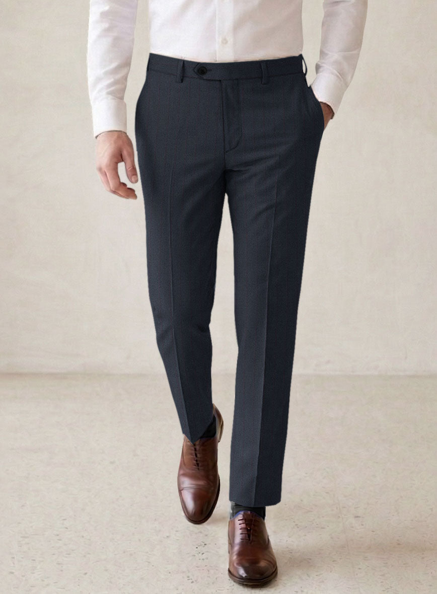 Scabal Tornado Stripes Midnight Blue Wool Pants - StudioSuits