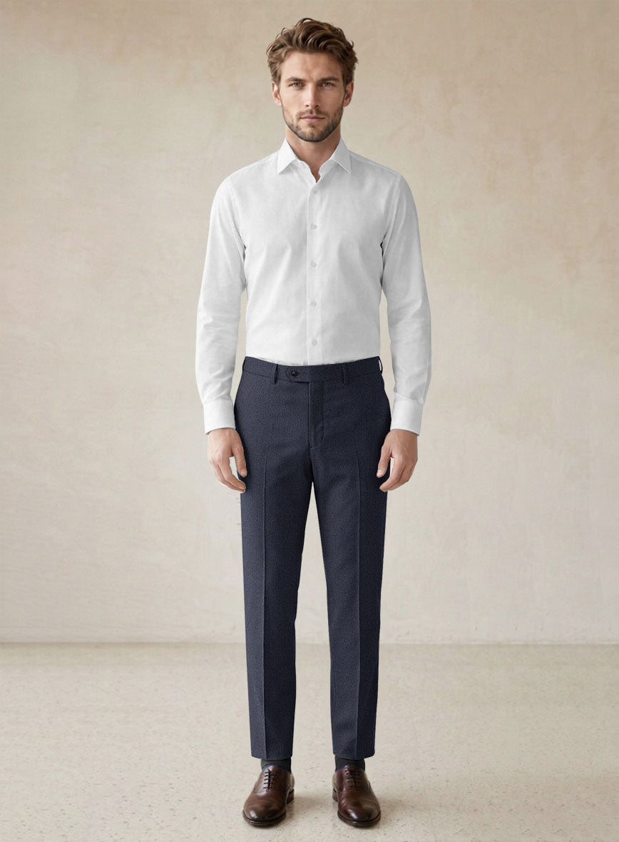 Scabal Tornado Twill Navy Blue Wool Pants - StudioSuits