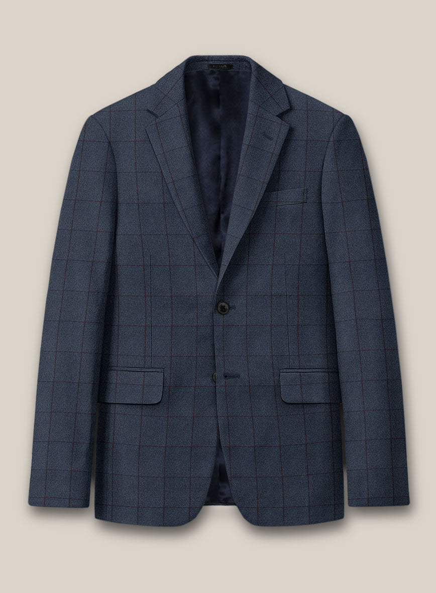 Scabal Tornado Windowpane Blue Wool Jacket - StudioSuits