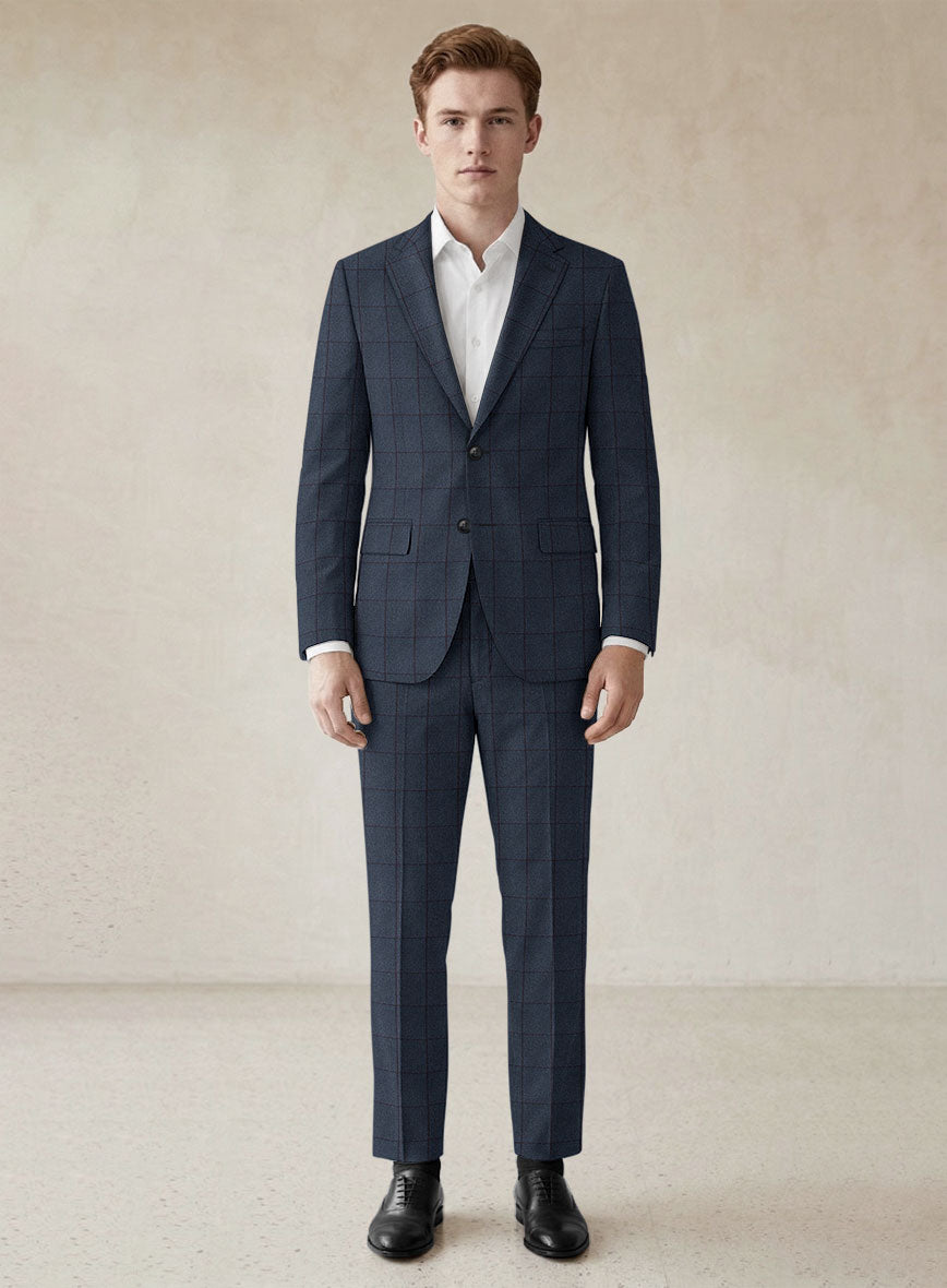 Scabal Tornado Windowpane Blue Wool Suit - StudioSuits