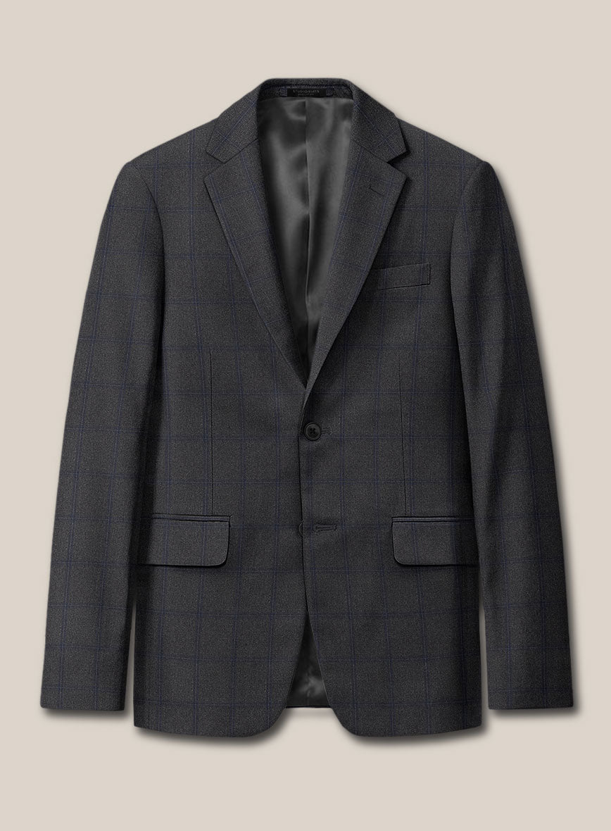 Scabal Tornado Windowpane Dark Gray Wool Jacket - StudioSuits
