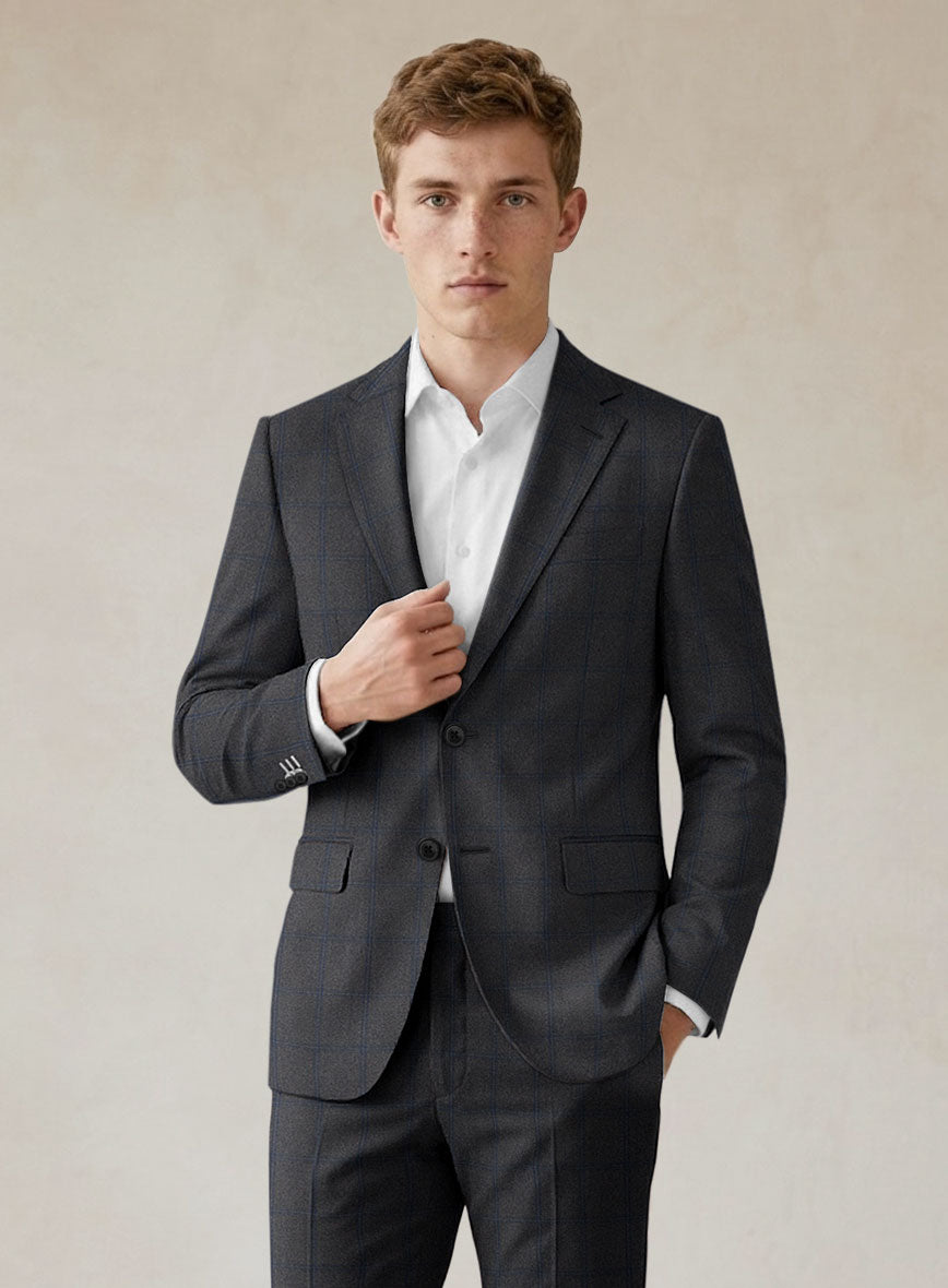 Scabal Tornado Windowpane Dark Gray Wool Jacket - StudioSuits