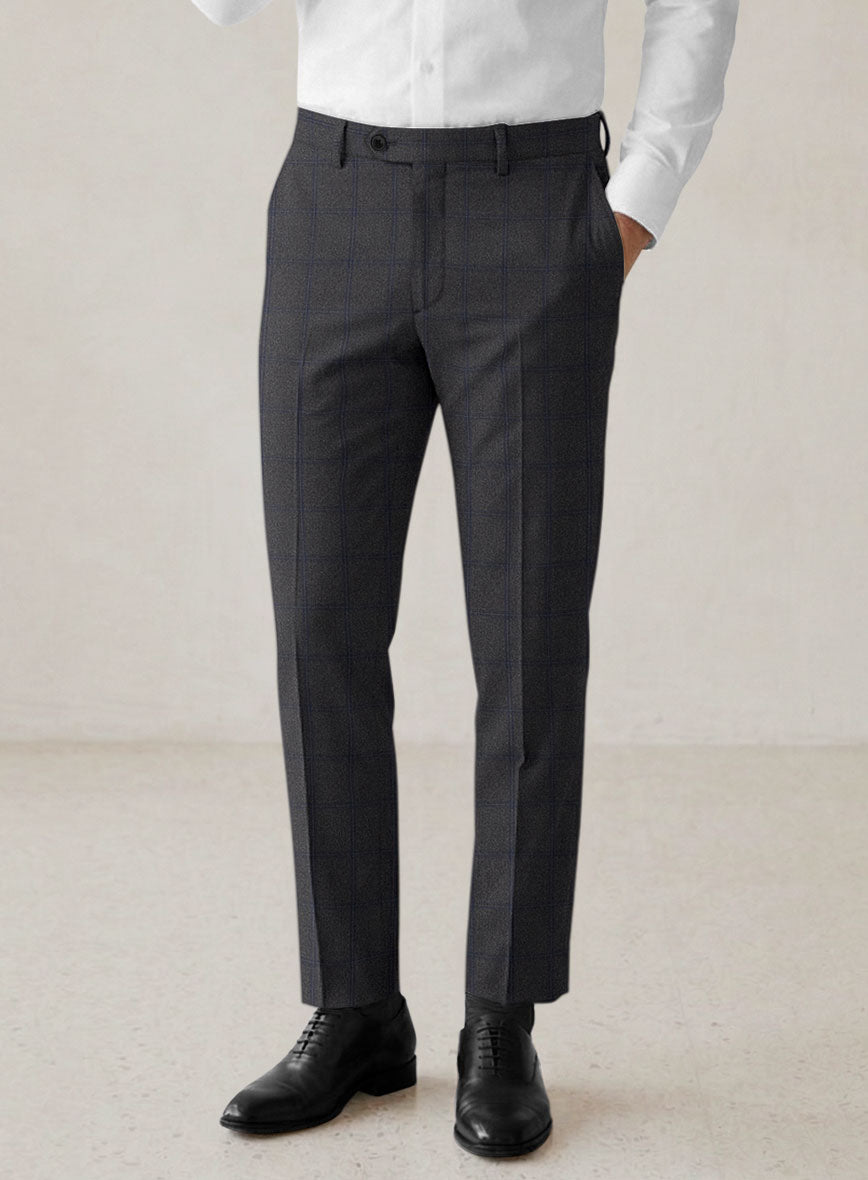 Scabal Tornado Windowpane Dark Gray Wool Pants - StudioSuits